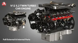 V12 Twin Turbo Car - Engine Full Internal and External Parts