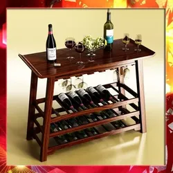 Wine Rack Table Bottles Cups and Grapes 3D model