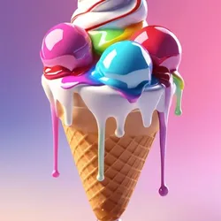 highly stylized, glossy, hyper-colorful ice cream cone