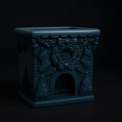 Christmas Fireplace Planter | Festive 3D Printed Holiday Decor | Mini Fireplace Ornament Pot | Winter Home Decoration | Stockings & Wreath