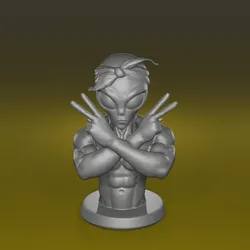 Muscular Alien Peace Pose – Stylized 3D Printable Bust