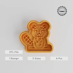 Beaver Shape Cutter & Stamp, Cookie & Fondant, Animal Wildlife Theme, S/M/L Sizes, 6-Piece Bundle