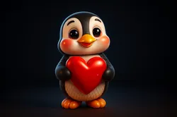 Cute Penguin Holding Heart Valentines Day 3D Printed Figurine Romantic Gift for Her Him Adora 3D Print Model in Other 620117