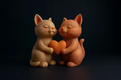 Cute Valentine Cat Couple Holding Heart Romantic 3D Printed Love Figurine Saint Valentine Gift f 3D Print Model in Other 619803