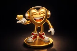 Golden Heart Valentine Figurine Cute 3D Printed Love Character with Headphones Romantic 3D Print Model in Other 620311