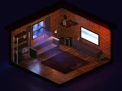 Isometric Living Room Interior Low-poly