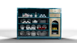 Metalic display cabinet with tableware