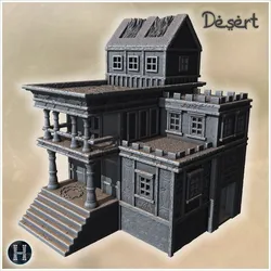 Ornate building with a veranda and multiple windows, displaying intricate stonework (3) - Egypt Ancient Old Desert Arid Africa RPG 28mm 15mm