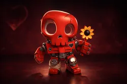 Red Skull Robot with Flower Cute Valentine 3D Printed Figurine Gothic Love Gift Romantic Nerd 3D Print Model in Other 619639