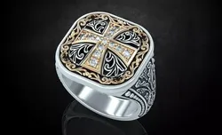Ring with patterns and a cross ancient stylish 237