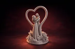 Romantic Couple Heart Sculpture 3D Printed Wedding Cake Topper Figurine Anniversary Love Statue 3D Print Model in Other 619603