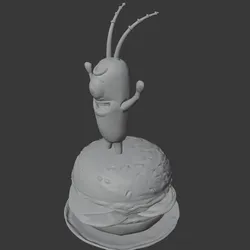 Tiny Villain on Burger – Plankton-Inspired Cartoon Figurine 3D Print