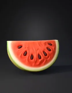 Create a 3d side view of slice of watermelon with seeds