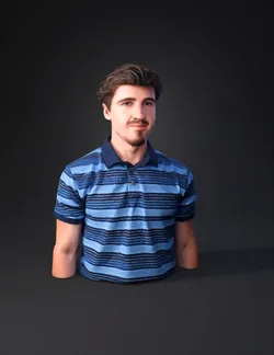 adult male wearing blue striped polo shirt
