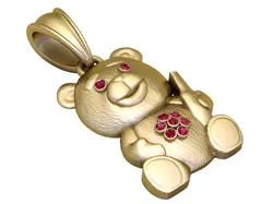 Cute Teddy Bear Gold Pendant with Ruby Stone Accents 3D Printable Jewelry Model