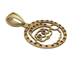 Elegant Circular Gold Pendant with Ruby Stone Setting Luxury 3D Printable Jewelry Design