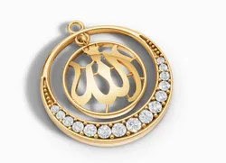 Gold Allah Calligraphy Gemstone Pendant CAD 3D Print Model in Pendants 625964