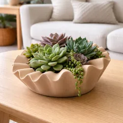 Modern Sculptural Succulent Bowl Planter STL | Decorative Wavy Catchall Planter | Minimal Home Decor 3D Print
