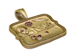 Skull Symbolic Relief Gold Pendant with Ruby Stone Accents Luxury 3D Printable Jewelry Model