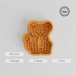 Tiger Shape Cutter & Stamp Set, Cookie & Fondant Tools, 3 Sizes, Animal Wildlife Theme