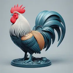 2872 Multicolored Rooster on Base - Color 3D Model, pug, dachshund, poodle,dogue, camel, elephant, rooster, bear, lion, pomeranian, donkey, wolf, totem, newfoundland, bat, low poly, armadillo, galgo