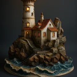 Coastal Beacon: Lighthouse & Cottage Diorama