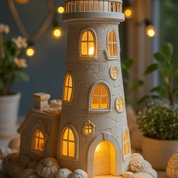 Whimsical Glow: Fantasy Lighthouse & Cottage