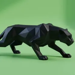 Home Decorations & Ornaments STL indir - Low-poly Black Panther Prowling Figurine - Anwar Gogo