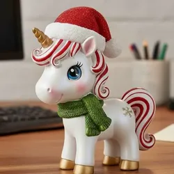 Other STL Descărcare - Festive unicorn figurine with Santa hat and scarf - Anwar Gogo