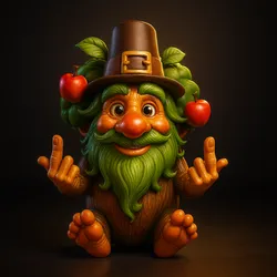 Whimsical Apple Tree Man Figurine – Cheeky Forest Sprite with Middle Finger Gesture