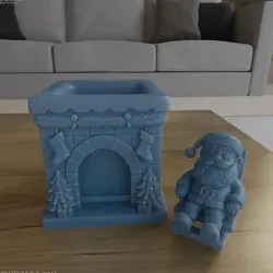 Santa Sleeping Fireplace Planter Candy Container STL 3D Model