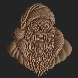 Dark Christmas Santa Skull 3D Bas-Relief Carving – CNC Holiday Decor