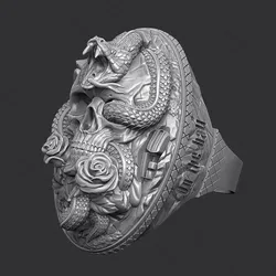 Skull snake ring anaconda lizard python rose die death