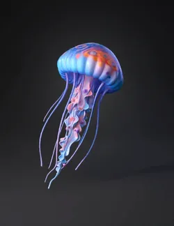 A colorful jellyfish with dazzling patterns and long flowing tentacles
