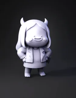demon girl with horns wearing a brown outfit in a cute cartoon style