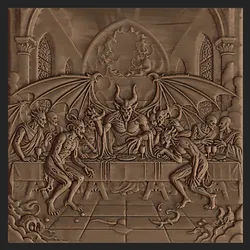 Demonic Last Supper Bas-Relief STL – Gothic Devil Feast Scene for CNC Carving