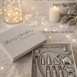 Small Merry Christmas Gift Box STL & Bambu Files for Nativity Set (sold separately) - Fits Bambu Lab A1 Mini