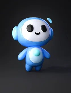 Create a premium 3D AI companion mascot inspired by a futuristic digit