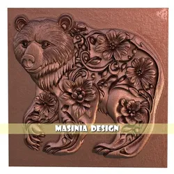 Floral Bear Relief – STL for CNC & 3D Printing | Mystical Wildlife Wall Art