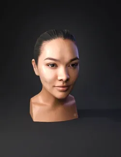 head of a person with dark hair pulled back skin tone visible should