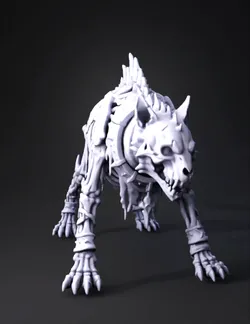 skeletal wolf with bone armor purple eyes beige bone texture and me
