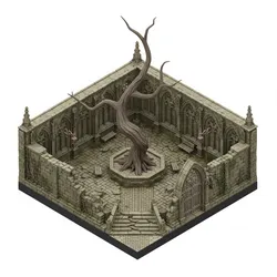 Cursed Gothic Cloister 3D Model | Twisted Barren Tree Centerpiece