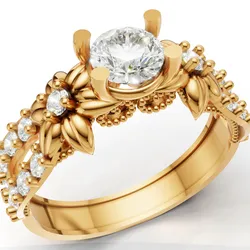 Organic Floral Engagement Ring Open Pave Shank CAD for Print