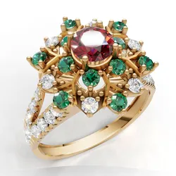 Ornate Starburst Cluster Ring Pave Filigree CAD for Printing