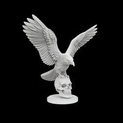 Raven with Open Wings Over Skull 3D Print Model Gothic / Macabre Fantasy
