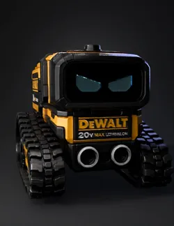 bricks like robotic tank with tracks blue glowing eyes black and yel