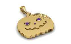 3D Printable Pumpkin Face Pendant with Blue and White Gems3D Printable Pumpkin Face Pendant with Blu 3D Print Model in Pendants 627435