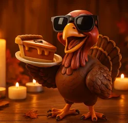 Cool Turkey with Sunglasses Holding Pumpkin Pie Fun 3D Print Model for Thanksgiving Holiday Decor 3D Print Model in Animals 607523