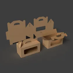 Corrugated cardboard box with a carrying handle Open closed and disassembled packaging