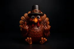 Funny Thanksgiving Turkey Middle Finger Statue Pilgrim Hat Turkey Figurine Hilarious Holiday 3D Print Model in Animals 607598